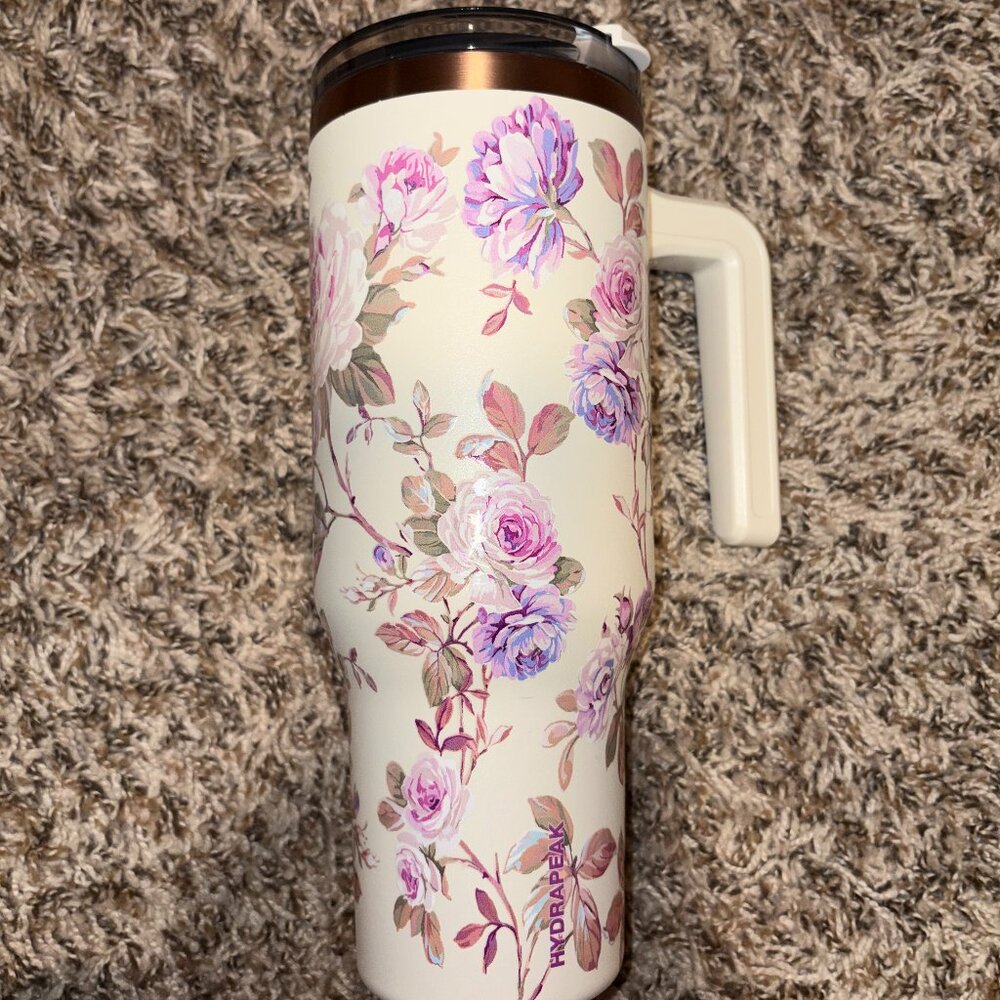 HydraPeak Floral 40oz Travel Mug Tumbler W/ Handle Leak Proof Flip Lid Insulated